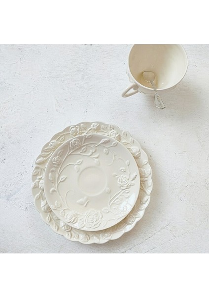 Avrupa Kahve Fincanı Ve Tabağı Yaratıcı Retro Kabartmalı Üç Boyutlu Gül Işık Sarı Seramik Plaka Parti Drinkware | Kahve Kupası Ve Tabak Setleri (Yurt Dışından)
