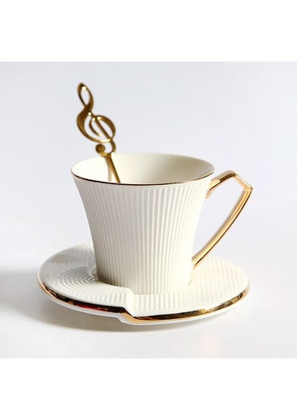 Altın Kolu Seramik Kahve Fincanı Tabağı Müzikal Not Kaşık Çay Kupası Porselen Çay Seti Gelişmiş Teacup Cafe Espresso Kupası | Kahve Kupası Ve Tabak Setleri (Yurt Dışından)