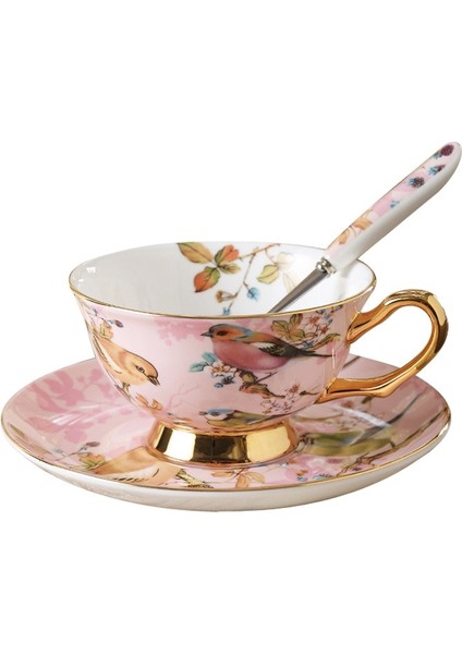 Avrupa Lüks Kemik Çini Kahve Seti Seramik Altın Kolu Ingiliz Öğleden Sonra Çay Bardağı İle Daire Ve Kaşık Kuş Desen Teaware | (Yurt Dışından)