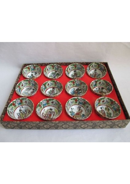 Çin Klasik Kırmızı Konakları Bir Rüya Gırlık Kaseler Çay Seti 12 Karakterler Dekorasyon | Teacup Tabak Setleri (Yurt Dışından)