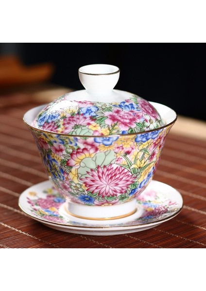 Emaye Çiçek Desen Kung Fu Çay Kase Kaplı Kase Çay Bardağı Seramik Çay Seti Tek Ev Tea Bowl | Teacups (Yurt Dışından)