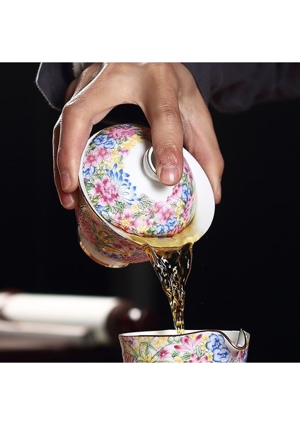 Emaye Çiçek Desen Kung Fu Çay Kase Kaplı Kase Çay Bardağı Seramik Çay Seti Tek Ev Tea Bowl | Teacups (Yurt Dışından)