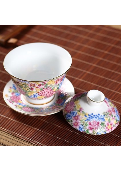 Emaye Çiçek Desen Kung Fu Çay Kase Kaplı Kase Çay Bardağı Seramik Çay Seti Tek Ev Tea Bowl | Teacups (Yurt Dışından)