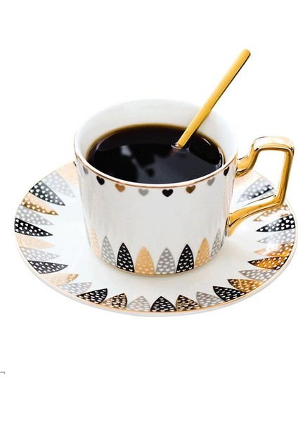 Basit Çift Kahve Fincanı Tabağı Seti Yaratıcı Çiçek Çay Kupası Altın Jant Seramik Çay Bardağı Evin Ikrandalı Çay Kaşıkla | Teacup Tabak Setleri (Yurt Dışından)
