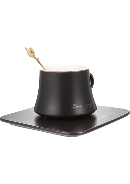 Daire Ve Kaşıkla 1 Adet Kahve Fincanı Seramik Çay Bardağı Tabağı Ve Kaşık Kiti (Siyah) | Cups Tabaklar (Yurt Dışından)