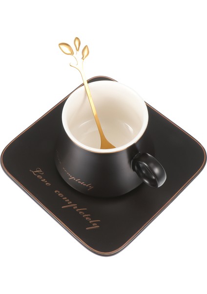 Daire Ve Kaşıkla 1 Adet Kahve Fincanı Seramik Çay Bardağı Tabağı Ve Kaşık Kiti (Siyah) | Cups Tabaklar (Yurt Dışından)