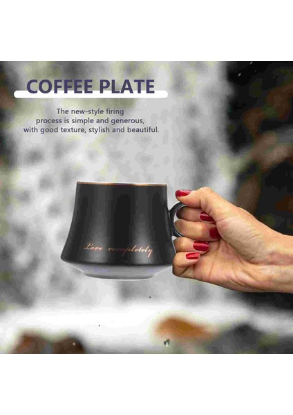 Daire Ve Kaşıkla 1 Adet Kahve Fincanı Seramik Çay Bardağı Tabağı Ve Kaşık Kiti (Siyah) | Cups Tabaklar (Yurt Dışından)