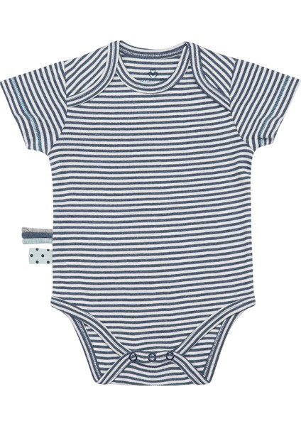 Organik Kısa Kollu Body, Indigo Melanj Çizgili