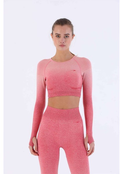 Gül Kadın Seamless Bisiklet Yaka Dikişsiz Uzun Kollu Crop Top