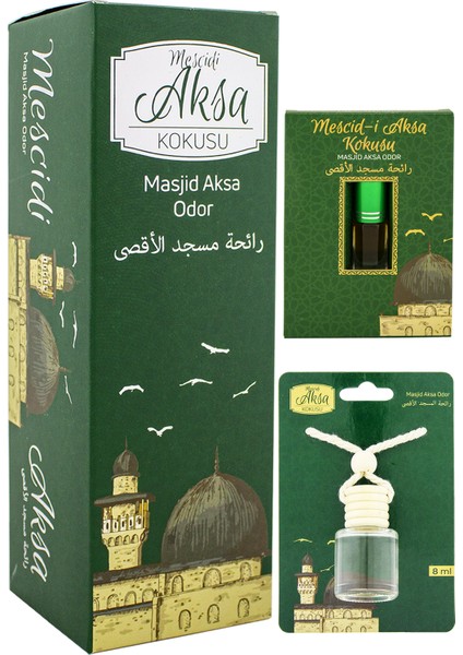 Mescidi Aksa Kokusu 400ML Sprey ve Mescidi Aksa Kokusu 8 ml Araba Kokusu Cam Şişe ve Mescidi Aksa Alkolsüz Esans 3ml
