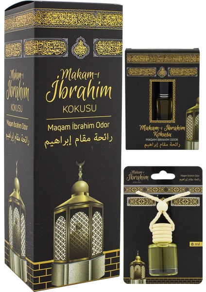 Makamı Ibrahim Kokusu 400ML Sprey ve Makamı Ibrahim Kokusu 8 ml Araba Kokusu Cam Şişe ve Makamı Ibrahim Alkolsüz Esans 3ml