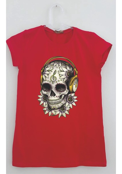 Kırmızı Kurukafa Baskılı Tshirt