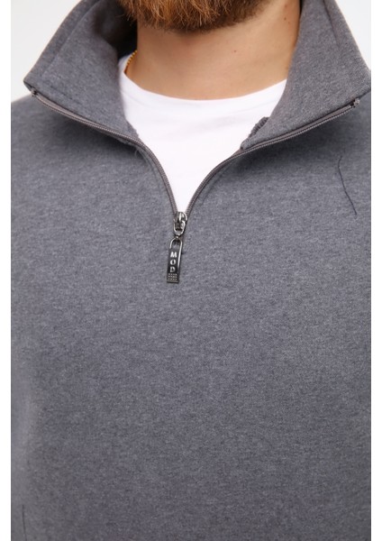 Erkek Regular Fit Balıkçı Yaka Uzun Kollu Füme Gri Sweatshirt