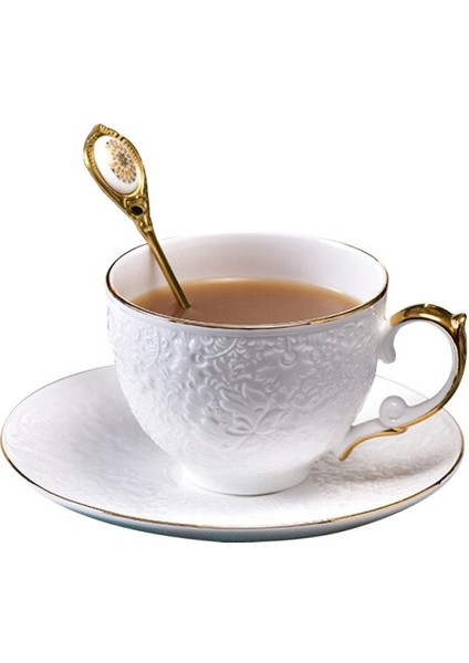 Seramik Kahve Fincanı Ve Tabağı Set Lüks Çiçek Çay Kupası Altın Kabartmalı Işık Lüks Nefis Öğleden Sonra Kaşık İle Çay Bardağı | Kupalar (Yurt Dışından)