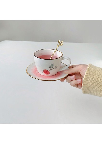 Sevimli Retro Limon Seramik Kahve Fincanı Ve Tabağı Japonca Öğleden Sonra Çay Fıstığı Gül Espresso Cups Teacup Tazas Ceramica Drinkware | Kahve Kupası Ve Tabak Setleri (Yurt Dışından)