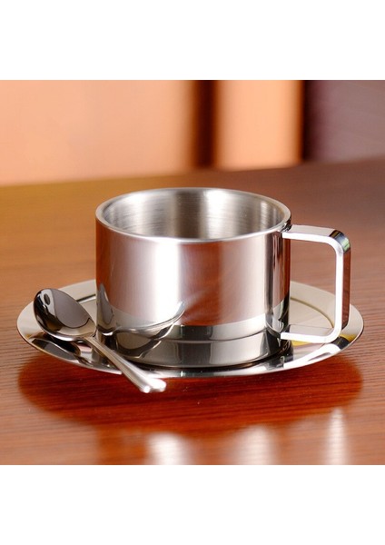 Paslanmaz Çelik Kahve Fincanı Ve Tabağı Seti Çift Katmanlı Tumbler Metal Kupa Kahve Yalıtımlı Tumblers Latte Kupalar | Kahve Kupası Ve Tabak Setleri (Yurt Dışından)