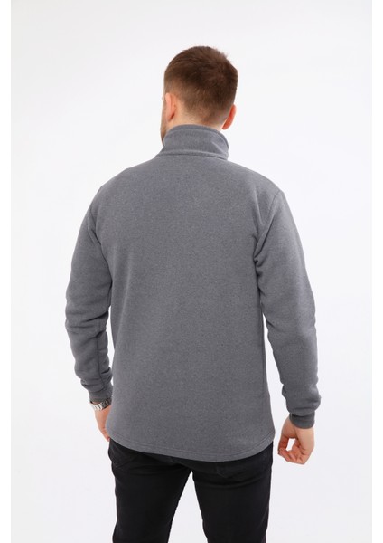 Erkek Regular Fit Balıkçı Yaka Uzun Kollu Füme Gri Sweatshirt