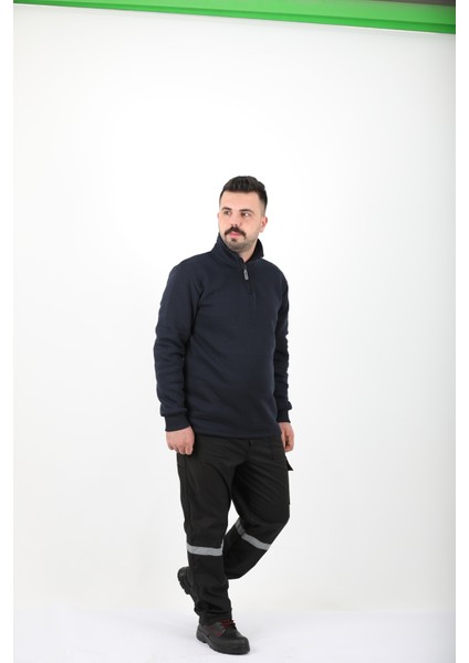 Erkek Regular Fit Balıkçı Yaka Uzun Kollu Lacivert Sweatshirt