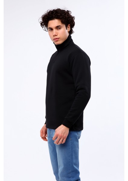 Erkek Regular Fit Balıkçı Yaka Uzun Kollu Siyah Sweatshirt