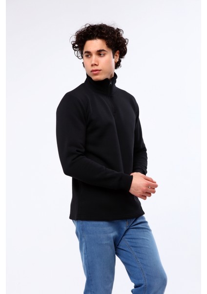 Erkek Regular Fit Balıkçı Yaka Uzun Kollu Siyah Sweatshirt