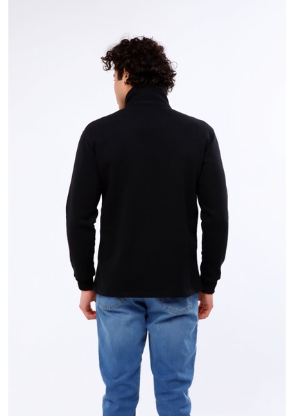Erkek Regular Fit Balıkçı Yaka Uzun Kollu Siyah Sweatshirt