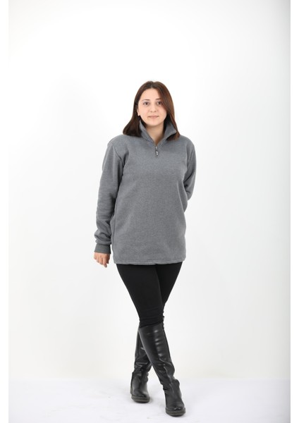 Kadın Antrasit Regular Fit Balıkçı Yaka Uzun Kollu Sweatshirt