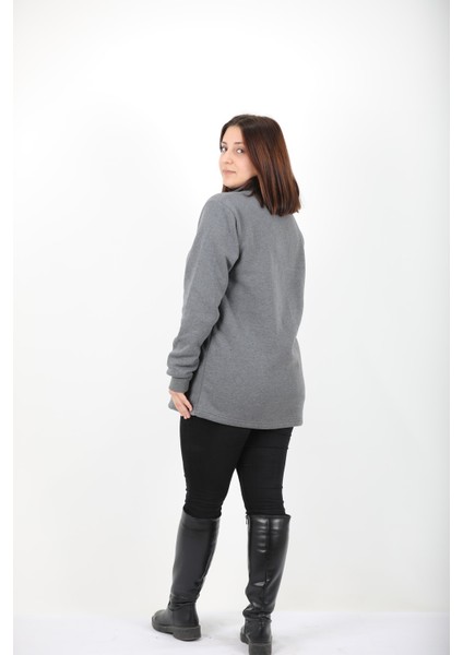 Kadın Antrasit Regular Fit Balıkçı Yaka Uzun Kollu Sweatshirt