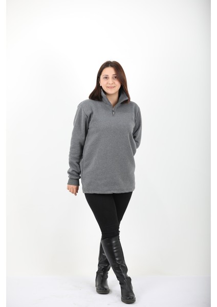 Kadın Antrasit Regular Fit Balıkçı Yaka Uzun Kollu Sweatshirt