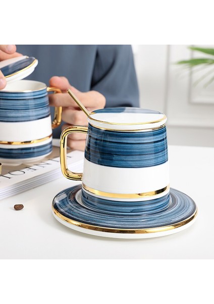 Kahve Kupası Ve Kapak Kaşıkla Set Blue Phnom Penh Su Eşyaları Nordic Seramik Kupa Tatil Düğün Hediyeleri Home Mutfak Drinkware | Kupalar (Yurt Dışından)