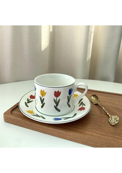 Kızlar Kore Seramik Kahve Fincanı Ve Tabağı Retro Sevimli Kawaii Bardaklar Öğleden Sonra Çay Bardağı Kupa Su Kupası Tazza Colazione Drinkware | Kahve Kupası Ve Tabak Setleri