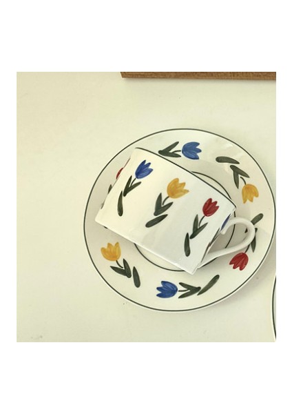 Kızlar Kore Seramik Kahve Fincanı Ve Tabağı Retro Sevimli Kawaii Bardaklar Öğleden Sonra Çay Bardağı Kupa Su Kupası Tazza Colazione Drinkware | Kahve Kupası Ve Tabak Setleri