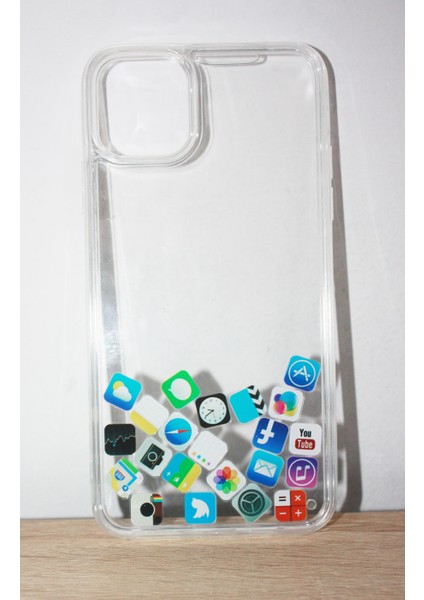 Apple iPhone 11 Pro Max Kılıf Hareketli İçi Sıvı Sosyal Medya İkonlu Water Kapak modelleri