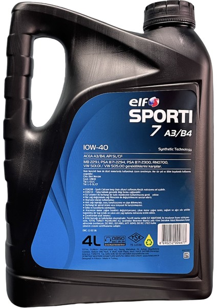 Sporti 7 A3-B4 10W-40 Motor Yağı 4 Litre (Üretim Yılı: 2023)