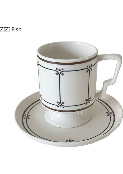 Retro Uzun Boylu Kupa Daire Seramik Kahvaltı Süt Fincan Çift Öğleden Sonra Çay Kahve Fincanı Seti Nordic Tarzı Ev Dekorasyon Drinkware | Kupalar (Yurt Dışından)