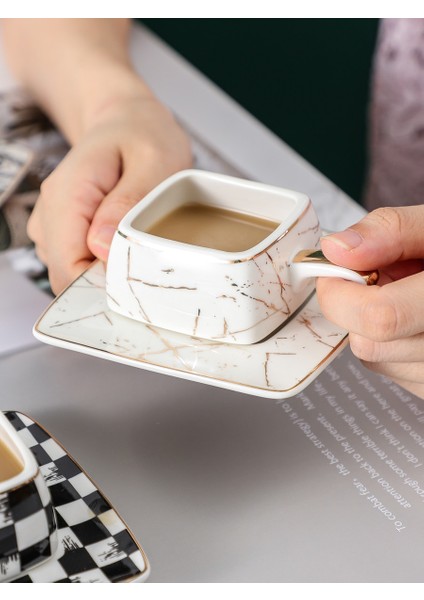 sanlindou Tek Kişilik Desenli Seramik Fincan Takımı - Beyaz (Yurt Dışından)