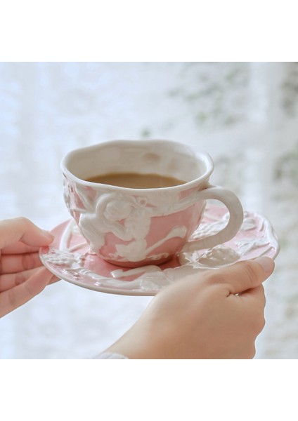 Avrupa Tarzı Kahve Fincanı Daire Lüks Kabartmalı Güzel Seramik Öğleden Sonra Çay Demlik Basit High End Kahve Seti | Kahve Fincanı Ve Tabak Setleri (Yurt Dışından)