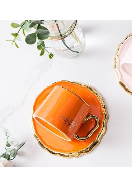 Lüks Kahve Fincanı Ve Tabağı Altın Kolu Ve Kahve Kaşığı İle Set Seramik Kupa Öğleden Sonra Çay Bardağı Hediye 180Ml | Kahve Fincanı Ve Tabak Setleri (Yurt Dışından)