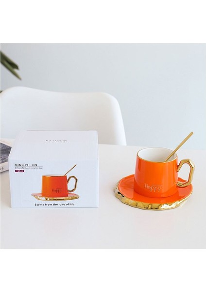 Lüks Kahve Fincanı Ve Tabağı Altın Kolu Ve Kahve Kaşığı İle Set Seramik Kupa Öğleden Sonra Çay Bardağı Hediye 180Ml | Kahve Fincanı Ve Tabak Setleri (Yurt Dışından)