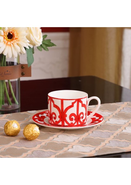 Kırmızı Kemik Çini Kupası Ve Tabağı Yüksek Kaliteli Porselen Kupa Daire Seti Kahve Veya Çay Ev Mutfak Drinkware Avrupa Kupa Ve Yemek | Kupa Ve Tabaklar (Yurt Dışından)