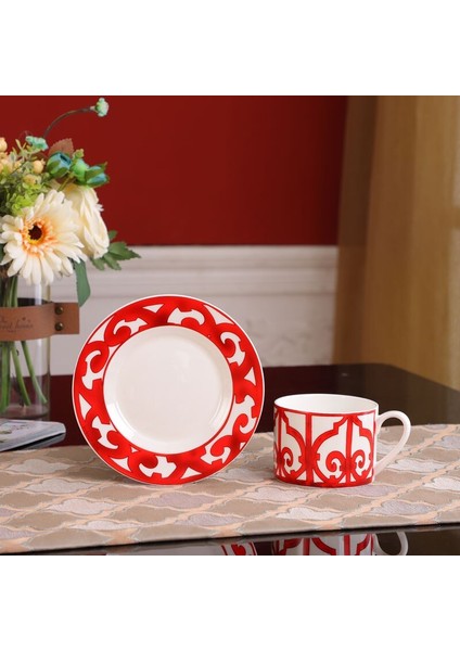 Kırmızı Kemik Çini Kupası Ve Tabağı Yüksek Kaliteli Porselen Kupa Daire Seti Kahve Veya Çay Ev Mutfak Drinkware Avrupa Kupa Ve Yemek | Kupa Ve Tabaklar (Yurt Dışından)