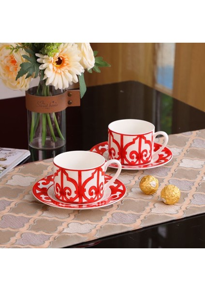 Kırmızı Kemik Çini Kupası Ve Tabağı Yüksek Kaliteli Porselen Kupa Daire Seti Kahve Veya Çay Ev Mutfak Drinkware Avrupa Kupa Ve Yemek | Kupa Ve Tabaklar (Yurt Dışından)