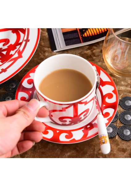 Kırmızı Kemik Çini Kupası Ve Tabağı Yüksek Kaliteli Porselen Kupa Daire Seti Kahve Veya Çay Ev Mutfak Drinkware Avrupa Kupa Ve Yemek | Kupa Ve Tabaklar (Yurt Dışından)
