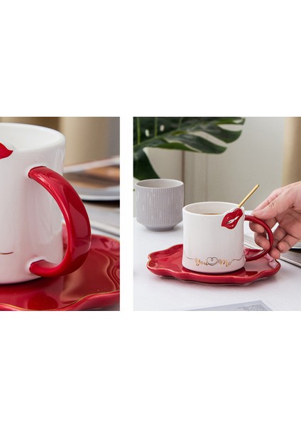 Yaratıcı Kırmızı Dudaklar Fincan Tabağı İle Kaşık Set Seramik Kahve Veya Çay Bardağı Fıçı Ev Mutfak Drinkware Komik Doğum Günü Düğün Hediyeleri | Kupa Ve Tabaklar (Yurt Dışından)