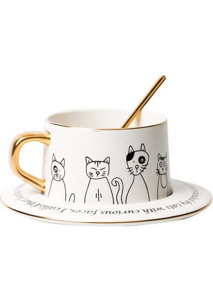 Seramik Nordic Tarzı Basit Siyah Ve Beyaz Kedi Kahve Fincanı Ve Tabağı Set Çiçek Çay Siyah Çay Garland Kupası Yaratıcı Karikatür Kupası | Kupalar (Yurt Dışından)