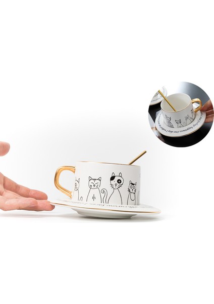 Seramik Nordic Tarzı Basit Siyah Ve Beyaz Kedi Kahve Fincanı Ve Tabağı Set Çiçek Çay Siyah Çay Garland Kupası Yaratıcı Karikatür Kupası | Kupalar (Yurt Dışından) modelleri