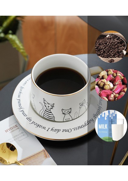 Seramik Nordic Tarzı Basit Siyah Ve Beyaz Kedi Kahve Fincanı Ve Tabağı Set Çiçek Çay Siyah Çay Garland Kupası Yaratıcı Karikatür Kupası | Kupalar (Yurt Dışından) fırsatları