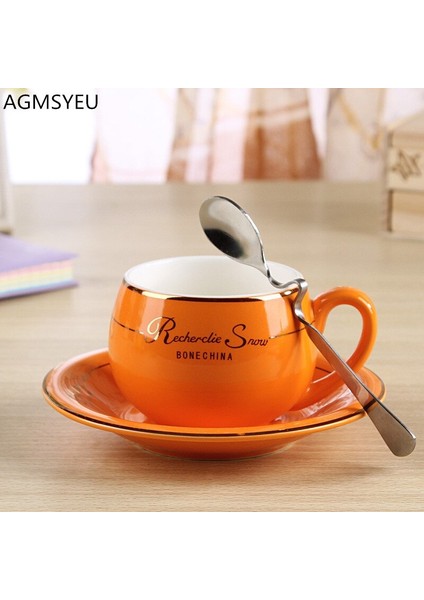 Sevimli Moda Butik Kahve Batı Tarzı Seramik Kemik Çini 1 Kaşık Setleri İle 160 Ml | Teacups (Yurt Dışından)