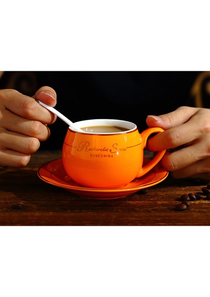 Sevimli Moda Butik Kahve Batı Tarzı Seramik Kemik Çini 1 Kaşık Setleri İle 160 Ml | Teacups (Yurt Dışından)