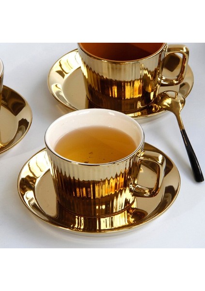 2 Takım 250 Ml Altın Kaplama Seramik Çay Kahve Fincanı Daire Seti Avrupa Tarzı Beyaz | Teacup Tabak Setleri (Yurt Dışından) fırsatları