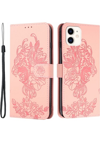 Apple Iphone 12 6.1 Inç Uyumlu Desen Baskılı Cüzdan Tasarım Deri Telefon Kılıfı - Pembe (Yurt Dışından)